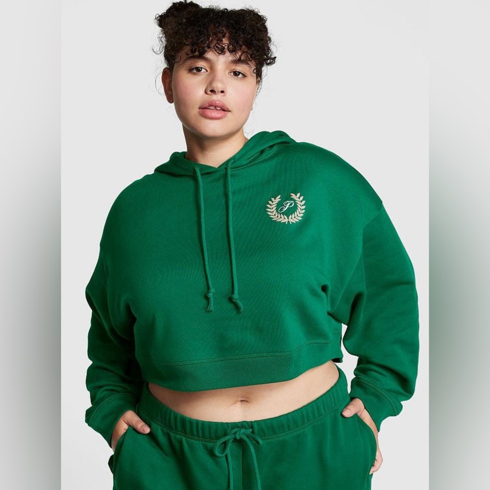 Victoria’s Secret PINK Everyday Fleece Cropped Hoodie NWT XL Green